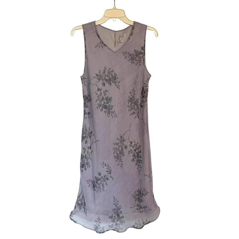 Ann Taylor Loft Vintage Ethereal Floral Women Midi Sheath Dress Dusty Lavender